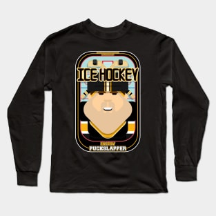 Ice Hockey Black and Yellow - Faceov Puckslapper - Bob version Long Sleeve T-Shirt